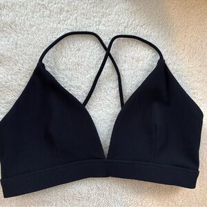Women's Black Ribbed Bralette with Cross-Back Straps